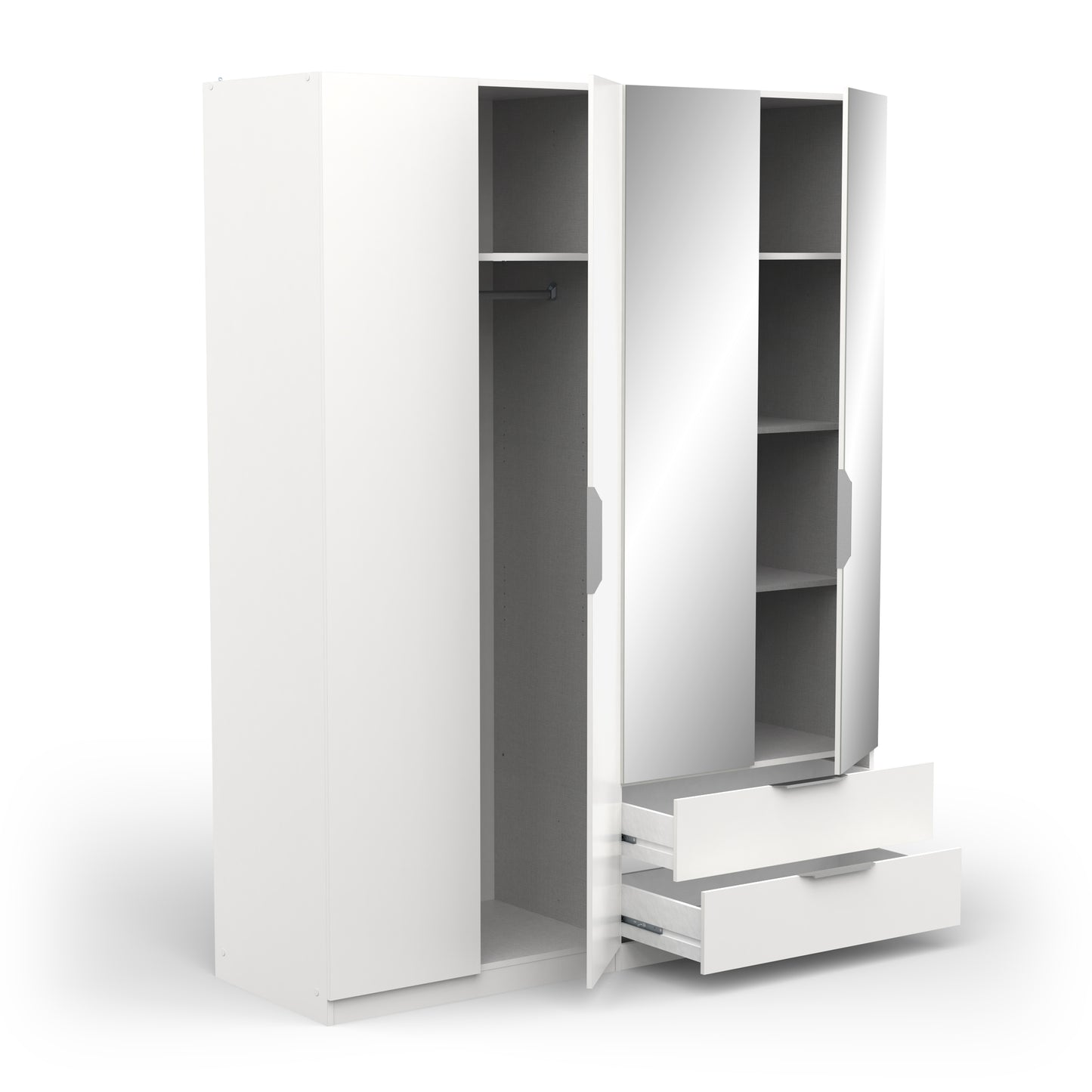 Chicago 4 Door 2 Drawer 160cm Matt White Mirrored Wardrobe - FurniComp