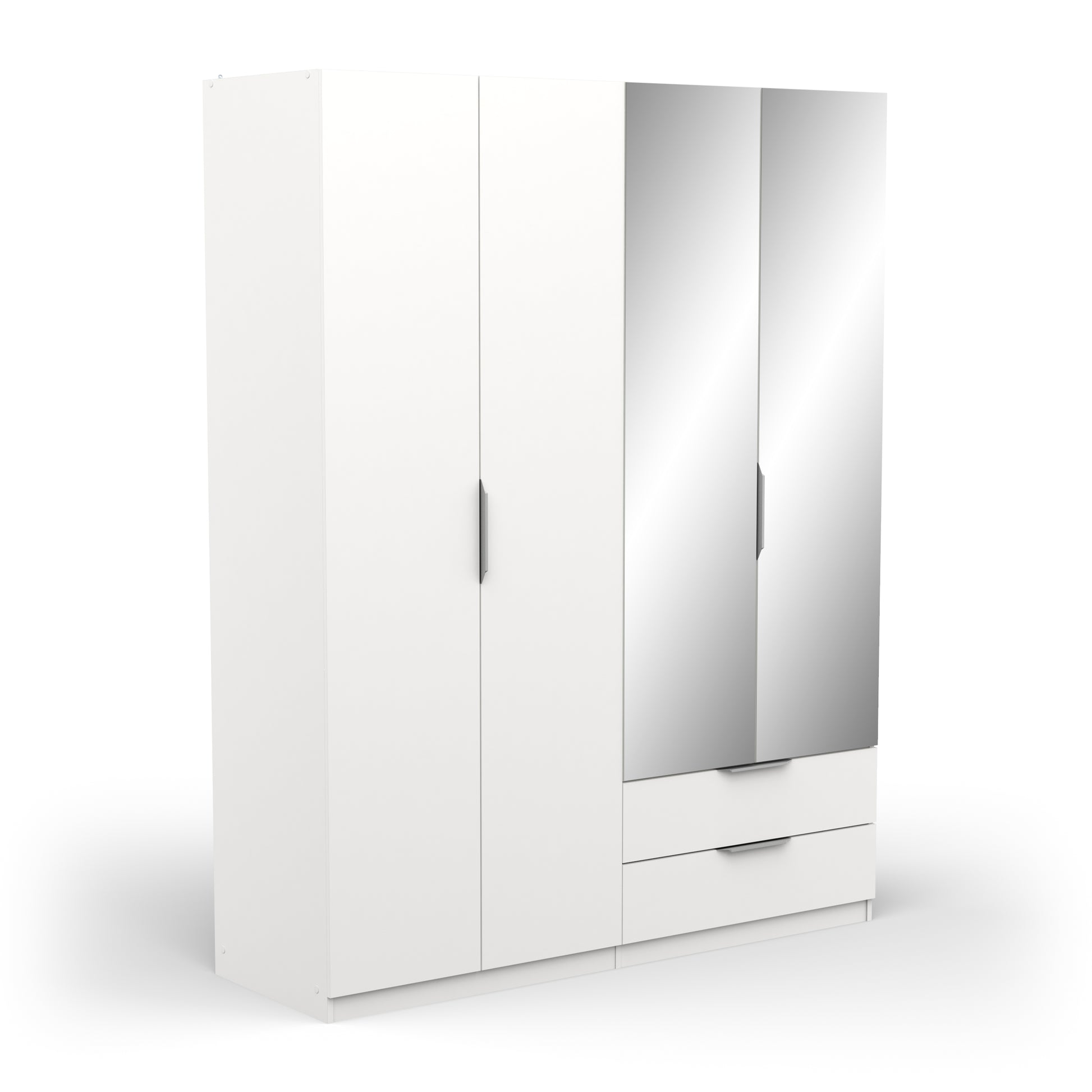 Chicago 4 Door 2 Drawer 160cm Matt White Mirrored Wardrobe - FurniComp