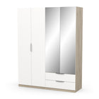 Chicago 4 Door 2 Drawer 160cm Matt White & Oak Effect Mirrored Wardrobe - FurniComp