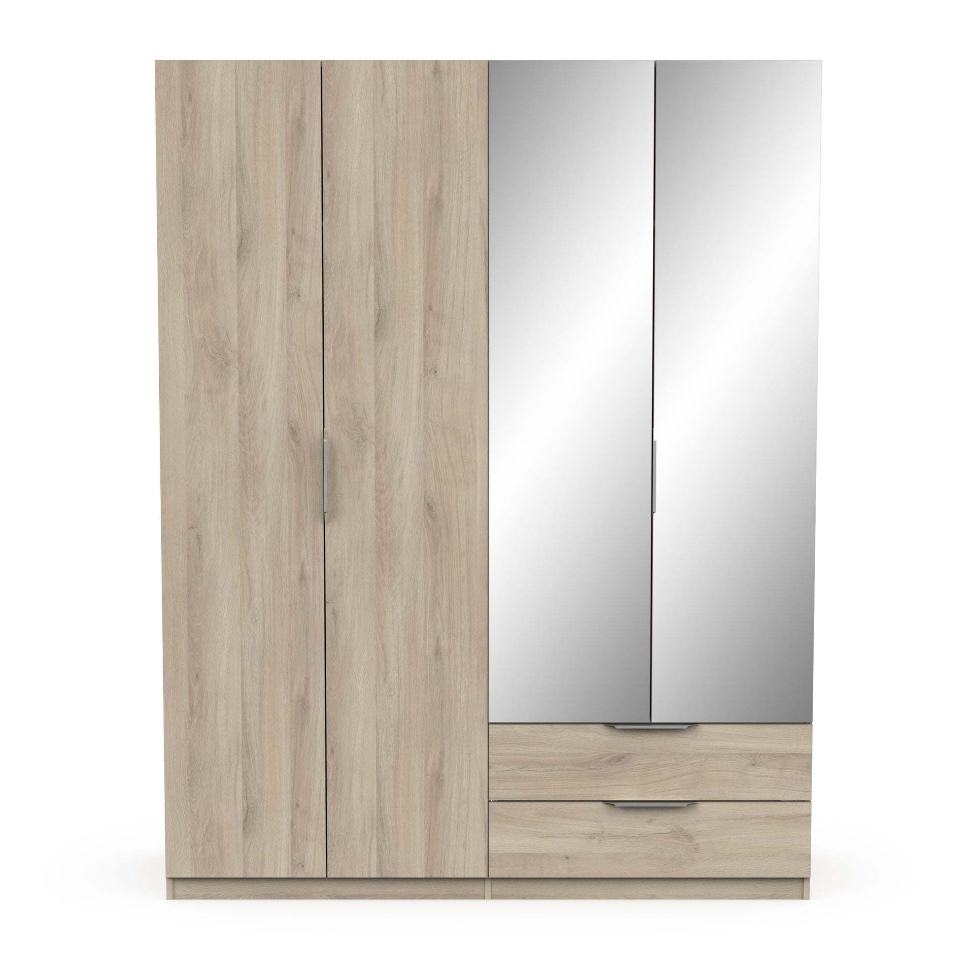 Chicago 4 Door 2 Drawer 160cm Oak Effect Space Saving Mirrored Wardrobe - FurniComp