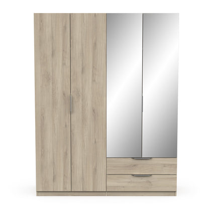 Chicago 4 Door 2 Drawer 160cm Oak Effect Space Saving Mirrored Wardrobe - FurniComp