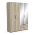 Chicago 4 Door 2 Drawer 160cm Oak Effect Space Saving Mirrored Wardrobe - FurniComp