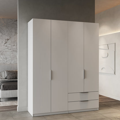 Chicago 4 Door 2 Drawer Space Saving 160cm Matt White Wardrobe - FurniComp