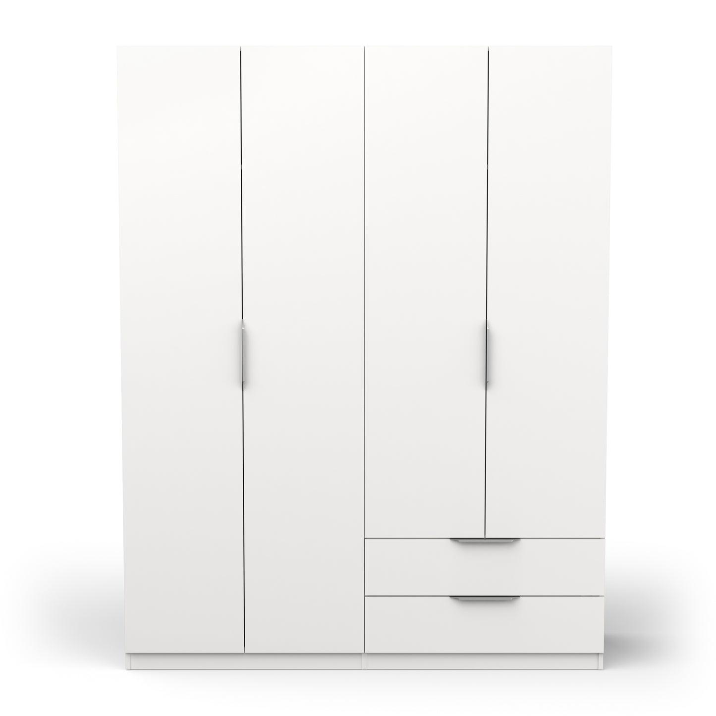 Chicago 4 Door 2 Drawer Space Saving 160cm Matt White Wardrobe - FurniComp