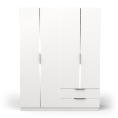 Chicago 4 Door 2 Drawer Space Saving 160cm Matt White Wardrobe - FurniComp