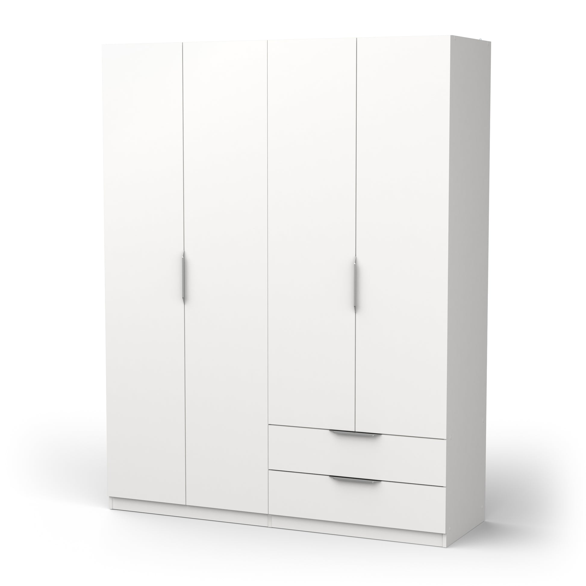 Chicago 4 Door 2 Drawer Space Saving 160cm Matt White Wardrobe - FurniComp