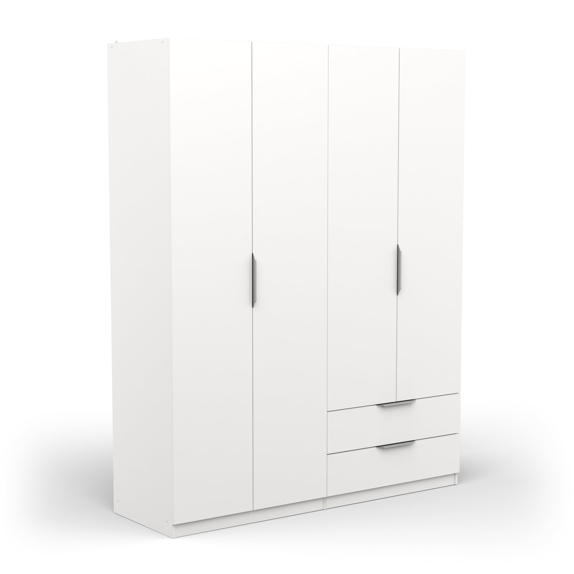 Chicago 4 Door 2 Drawer Space Saving 160cm Matt White Wardrobe - FurniComp