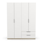 Chicago 4 Door 2 Drawer Space Saving 160cm Matt White & Oak Effect Wardrobe - FurniComp