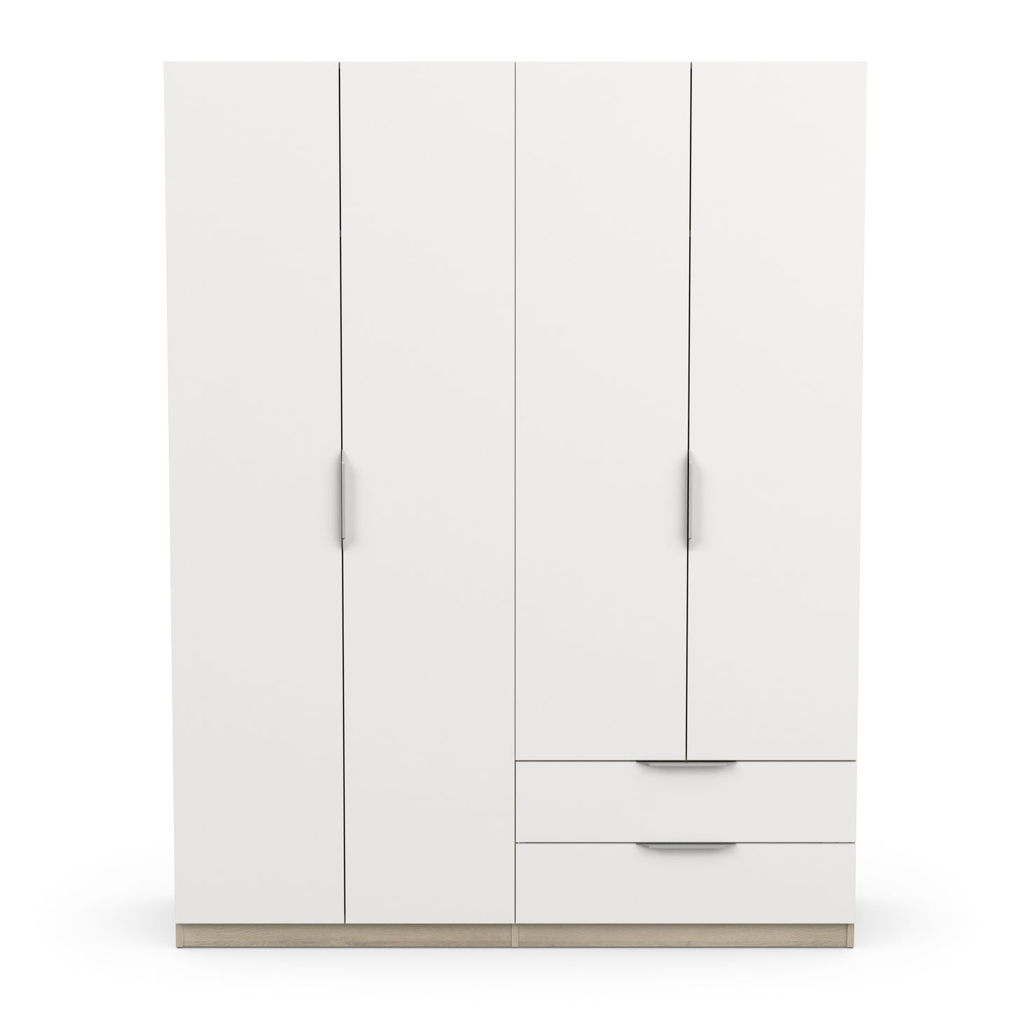 Chicago 4 Door 2 Drawer Space Saving 160cm Matt White & Oak Effect Wardrobe - FurniComp