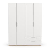 Chicago 4 Door 2 Drawer Space Saving 160cm Matt White & Oak Effect Wardrobe - FurniComp