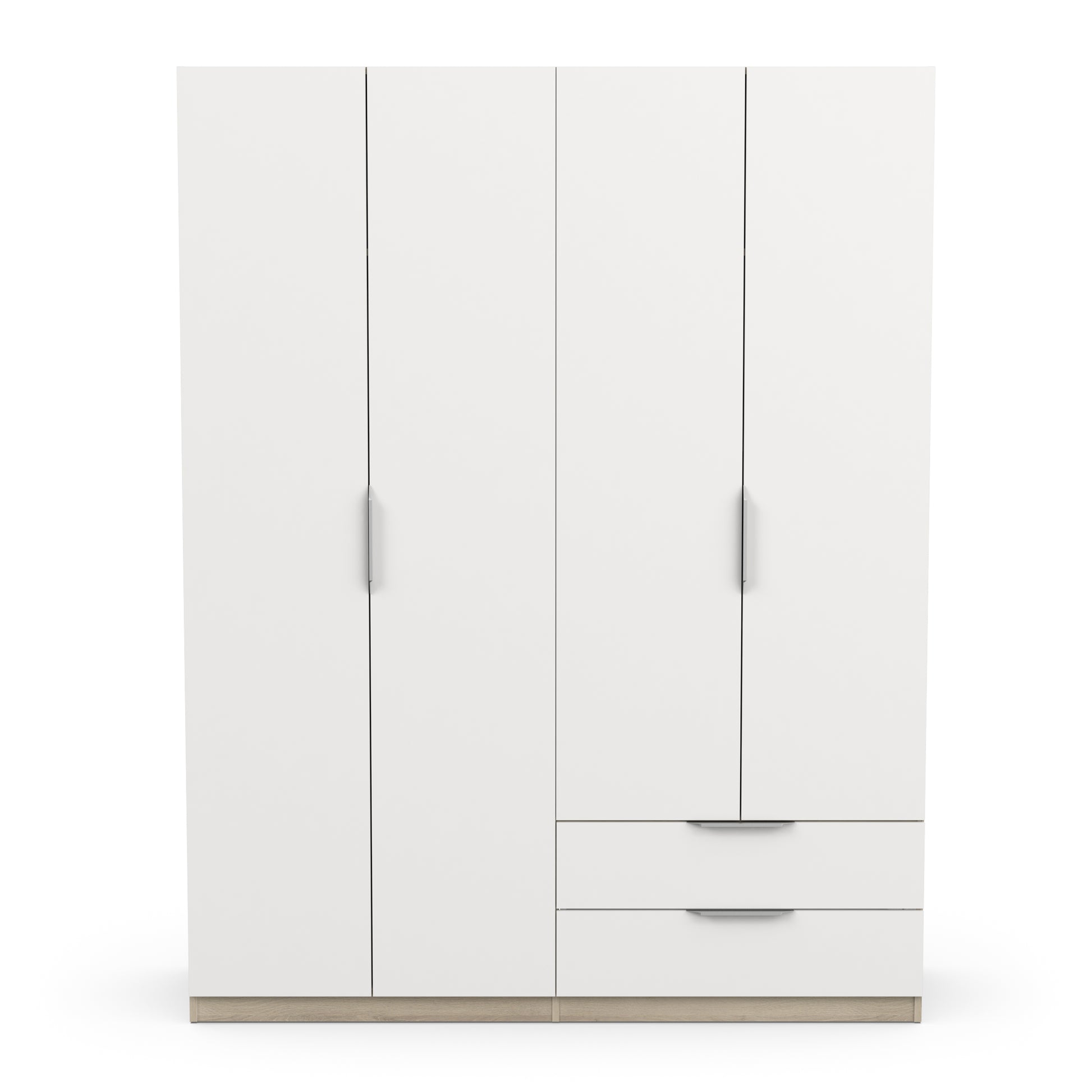 Chicago 4 Door 2 Drawer Space Saving 160cm Matt White & Oak Effect Wardrobe - FurniComp