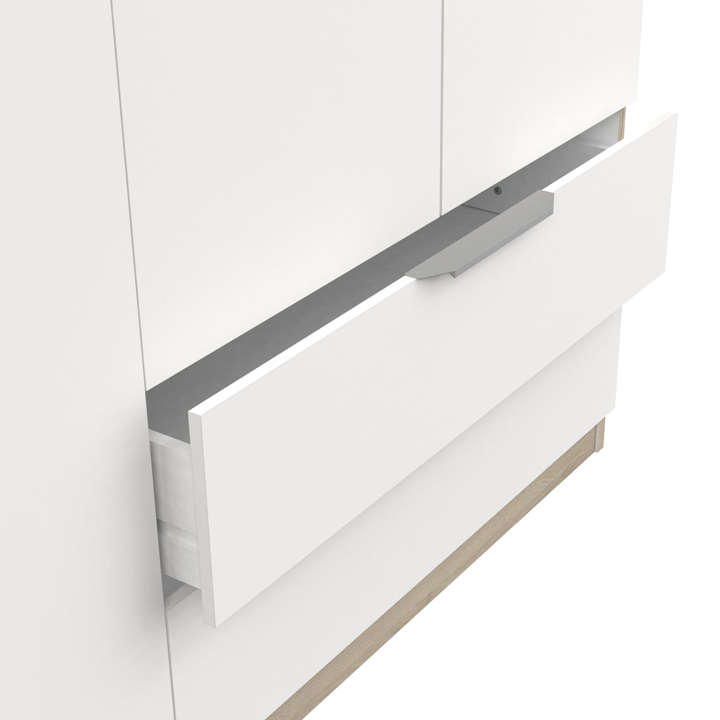 Chicago 4 Door 2 Drawer Space Saving 160cm Matt White & Oak Effect Wardrobe - FurniComp