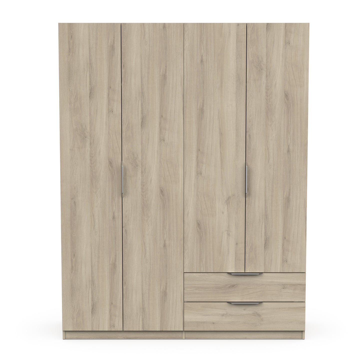 Chicago 4 Door 2 Drawer Space Saving 160cm Oak Effect Wardrobe - FurniComp