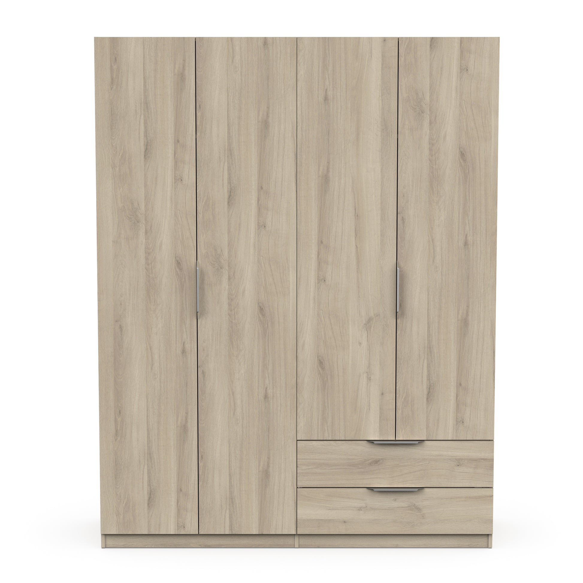 Chicago 4 Door 2 Drawer Space Saving 160cm Oak Effect Wardrobe - FurniComp