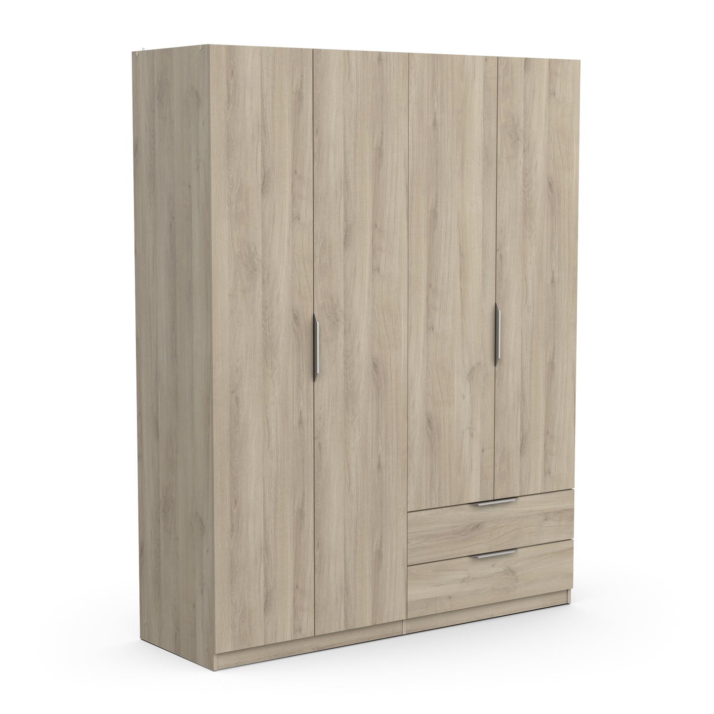 Chicago 4 Door 2 Drawer Space Saving 160cm Oak Effect Wardrobe - FurniComp