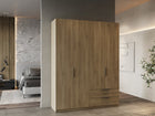 Chicago 4 Door 2 Drawer Space Saving 160cm Oak Effect Wardrobe - FurniComp
