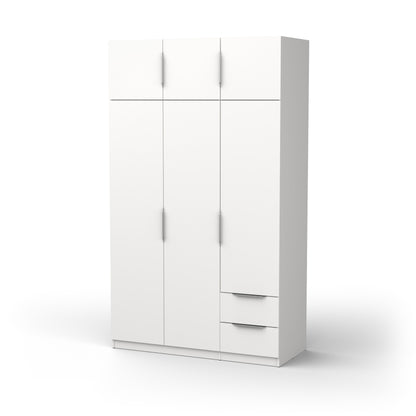 Chicago 6 Door 2 Drawer 120cm Matt White Space Saving Wardrobe - FurniComp