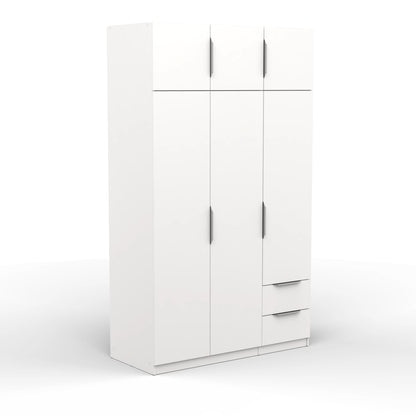 Chicago 6 Door 2 Drawer 120cm Matt White Space Saving Wardrobe - FurniComp