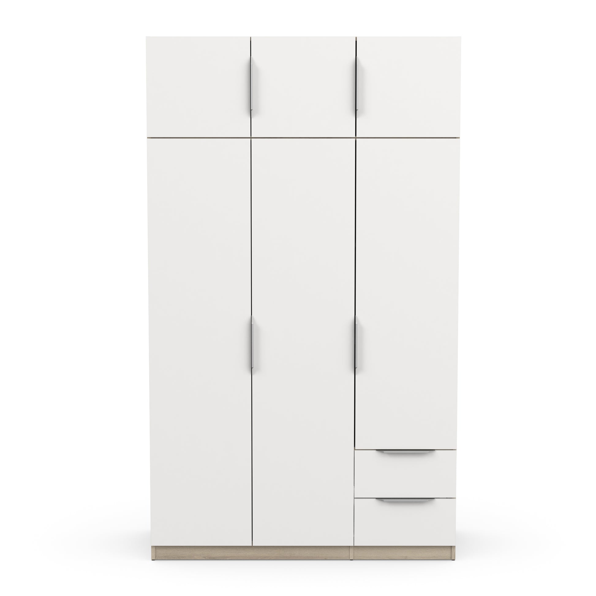 Chicago 6 Door 2 Drawer 120cm Matt White & Oak Effect Space Saving Wardrobe - FurniComp