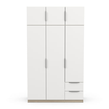 Chicago 6 Door 2 Drawer 120cm Matt White & Oak Effect Space Saving Wardrobe - FurniComp