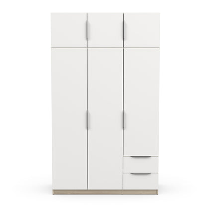 Chicago 6 Door 2 Drawer 120cm Matt White & Oak Effect Space Saving Wardrobe - FurniComp