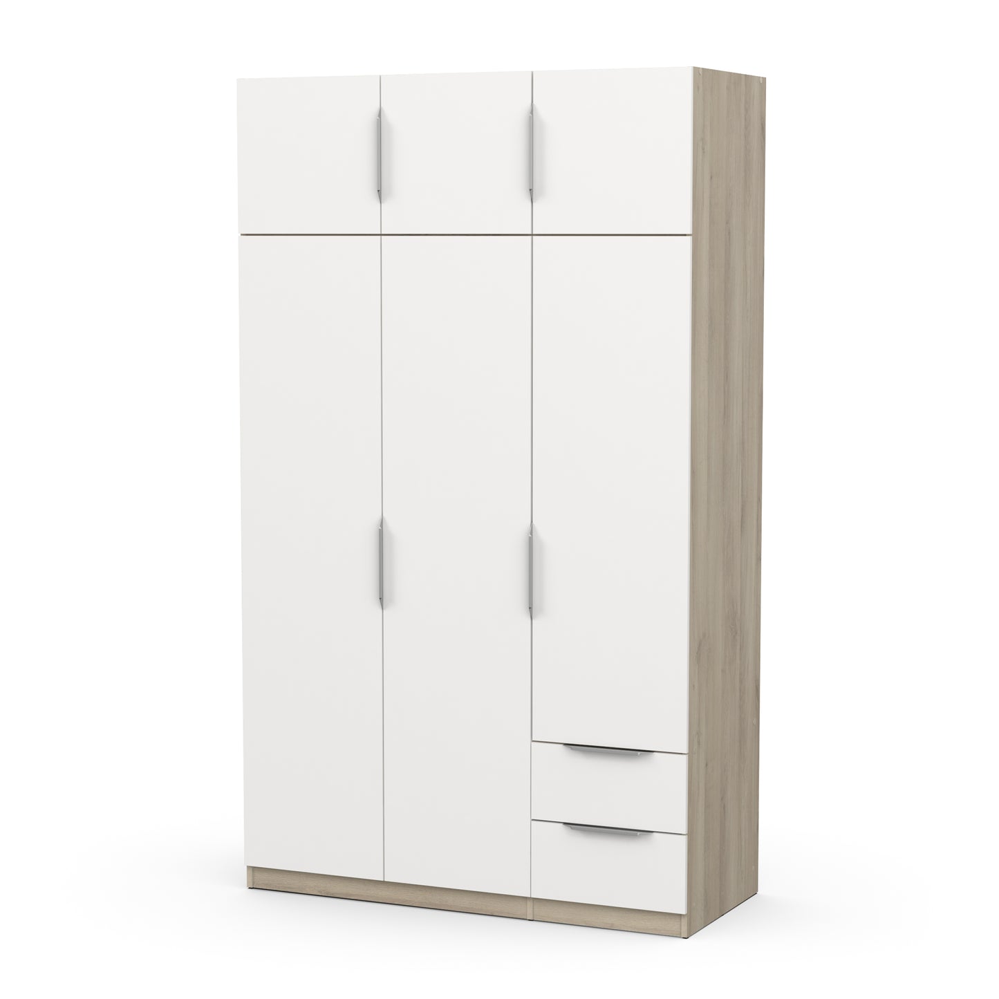 Chicago 6 Door 2 Drawer 120cm Matt White & Oak Effect Space Saving Wardrobe - FurniComp