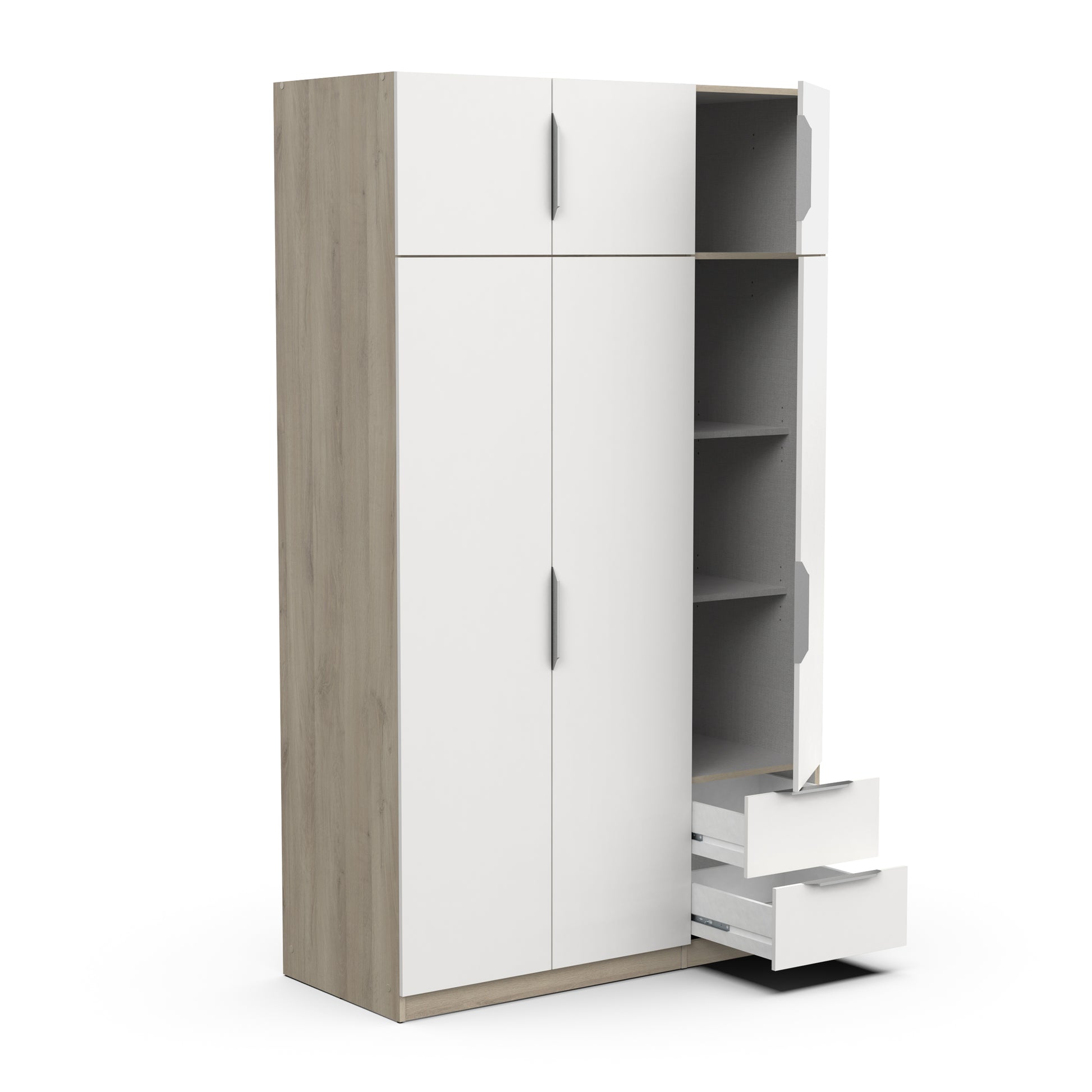 Chicago 6 Door 2 Drawer 120cm Matt White & Oak Effect Space Saving Wardrobe - FurniComp