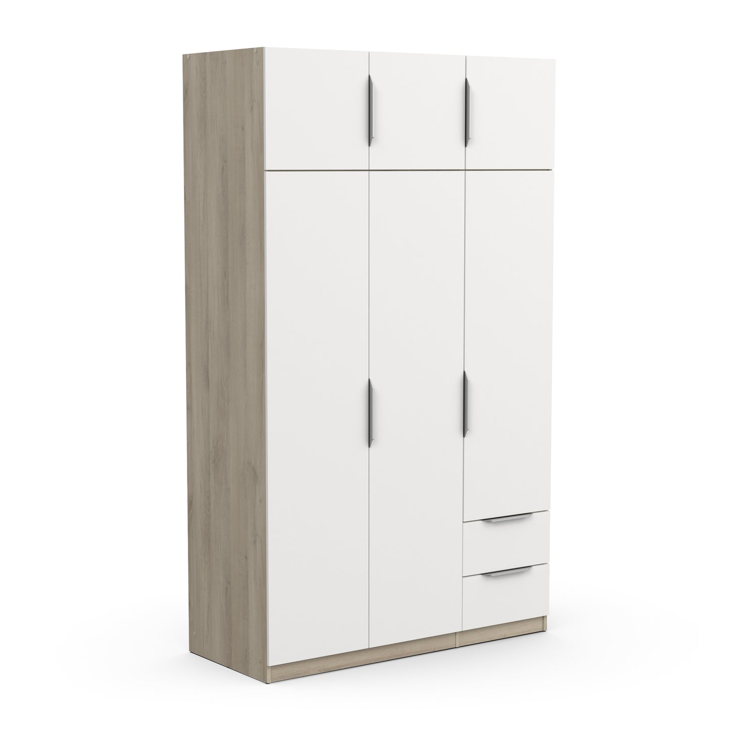 Chicago 6 Door 2 Drawer 120cm Matt White & Oak Effect Space Saving Wardrobe - FurniComp