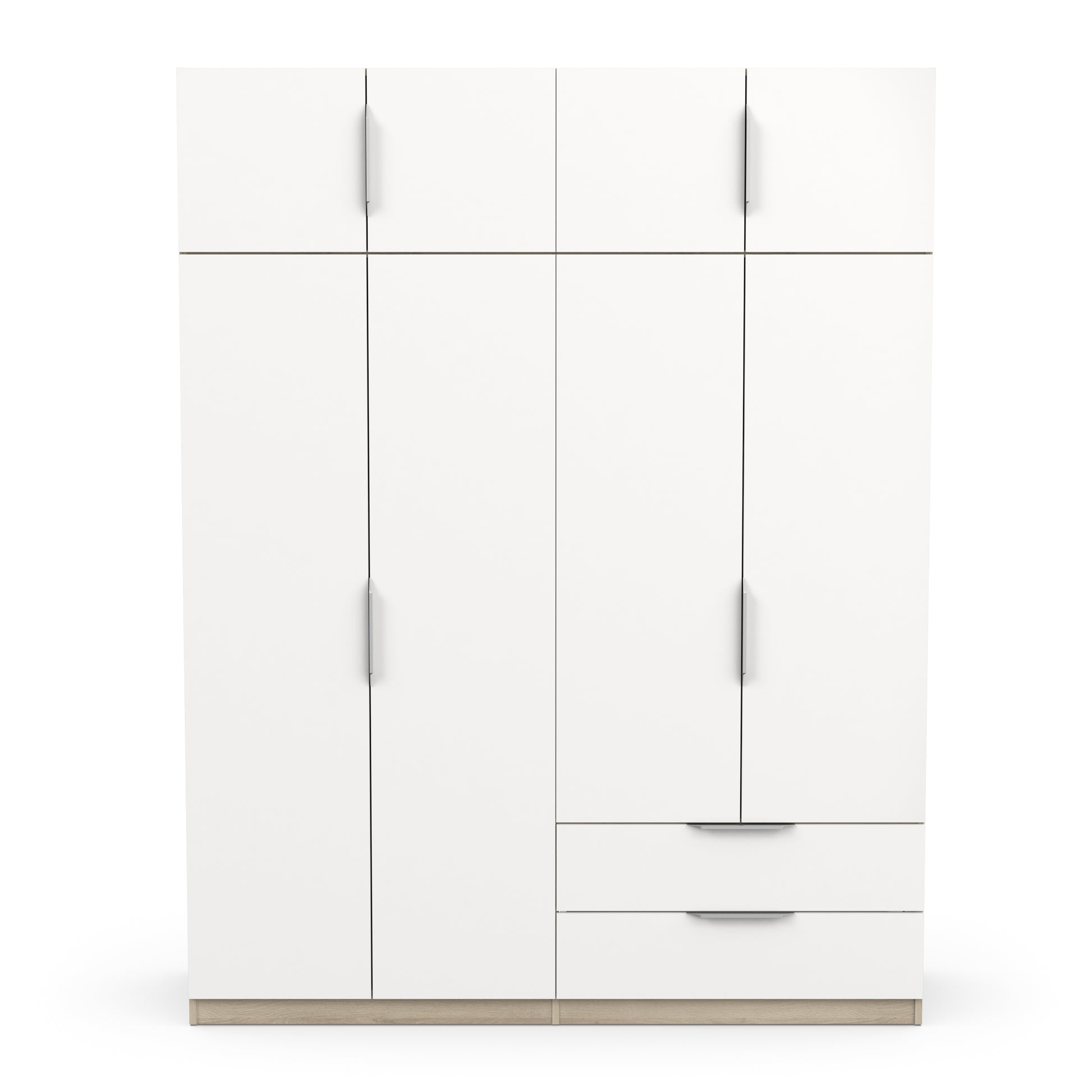 Chicago 8 Door 2 Drawer 160cm Matt White & Oak Effect Space Saving Wardrobe - FurniComp