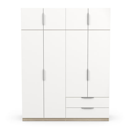 Chicago 8 Door 2 Drawer 160cm Matt White & Oak Effect Space Saving Wardrobe - FurniComp