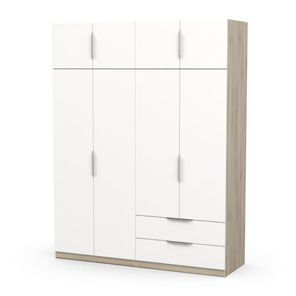 Chicago 8 Door 2 Drawer 160cm Matt White & Oak Effect Space Saving Wardrobe - FurniComp