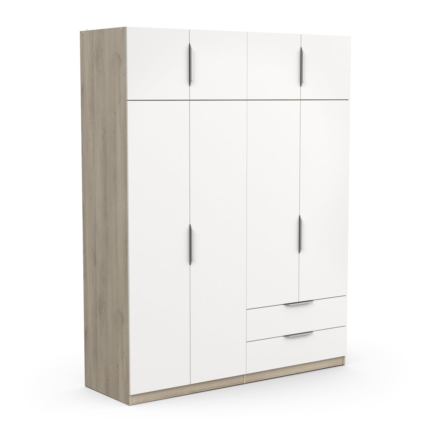 Chicago 8 Door 2 Drawer 160cm Matt White & Oak Effect Space Saving Wardrobe - FurniComp