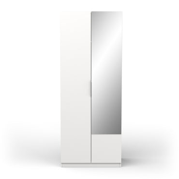 Chicago Matt White 2 Door 80cm Narrow Compact Mirrored Wardrobe - FurniComp