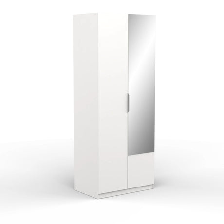 Chicago Matt White 2 Door 80cm Narrow Compact Mirrored Wardrobe - FurniComp
