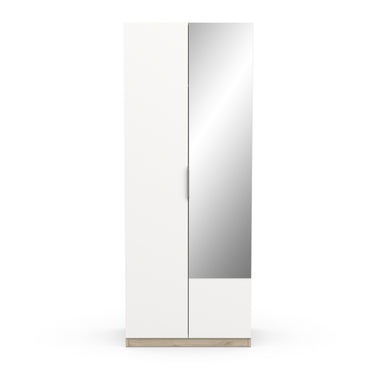 Chicago Matt White and Oak Effect 2 Door 80cm Narrow Compact Mirrored Wardrobe - FurniComp