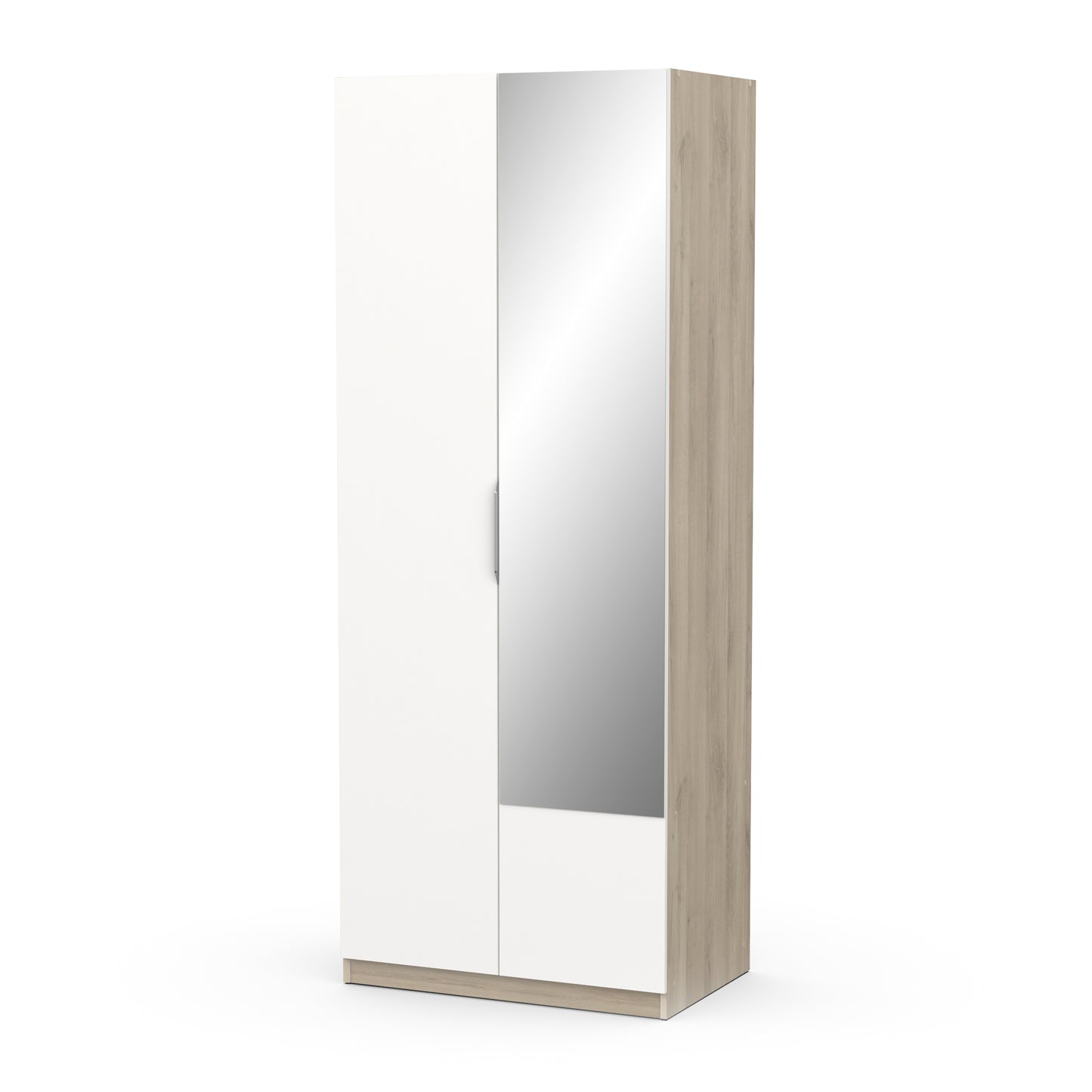 Chicago Matt White and Oak Effect 2 Door 80cm Narrow Compact Mirrored Wardrobe - FurniComp