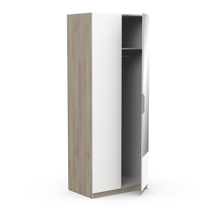 Chicago Matt White and Oak Effect 2 Door 80cm Narrow Compact Mirrored Wardrobe - FurniComp