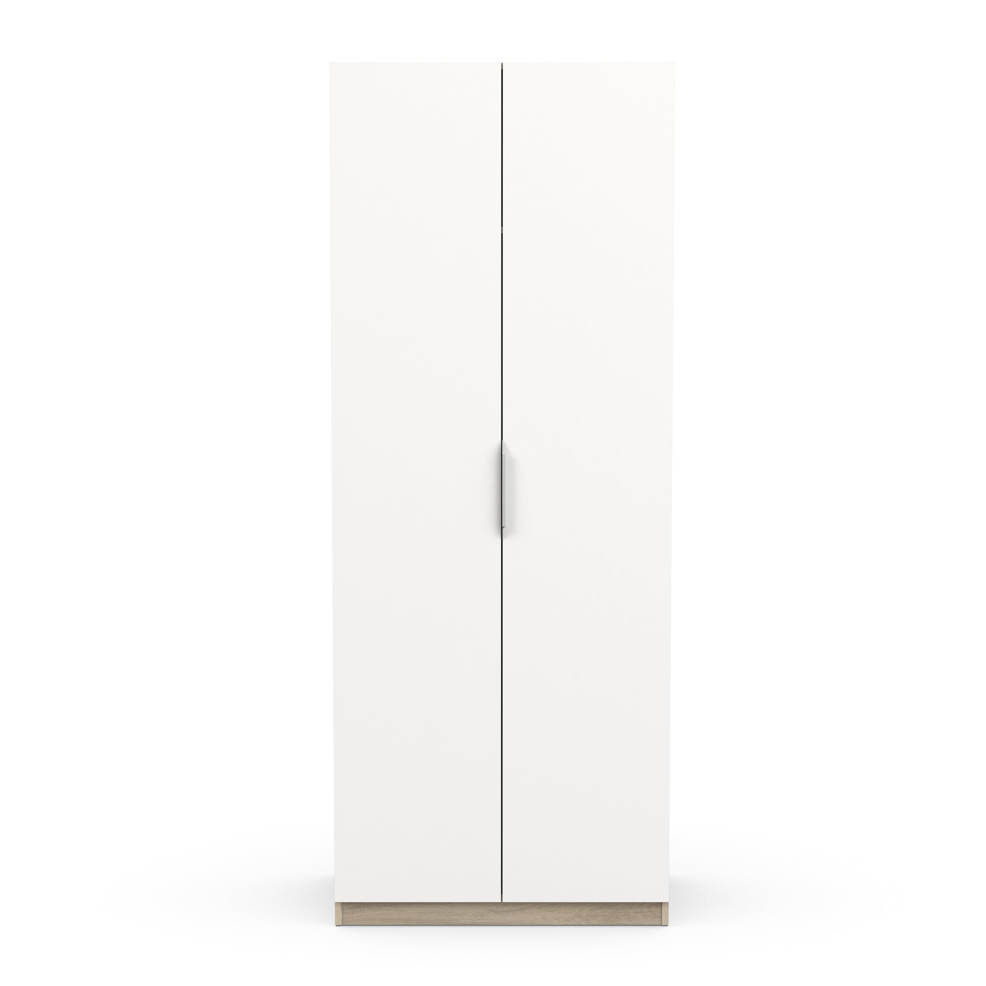 Chicago Matt White and Oak Effect 2 Door 80cm Narrow Compact Wardrobe - FurniComp