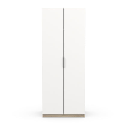 Chicago Matt White and Oak Effect 2 Door 80cm Narrow Compact Wardrobe - FurniComp