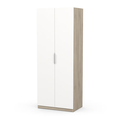 Chicago Matt White and Oak Effect 2 Door 80cm Narrow Compact Wardrobe - FurniComp