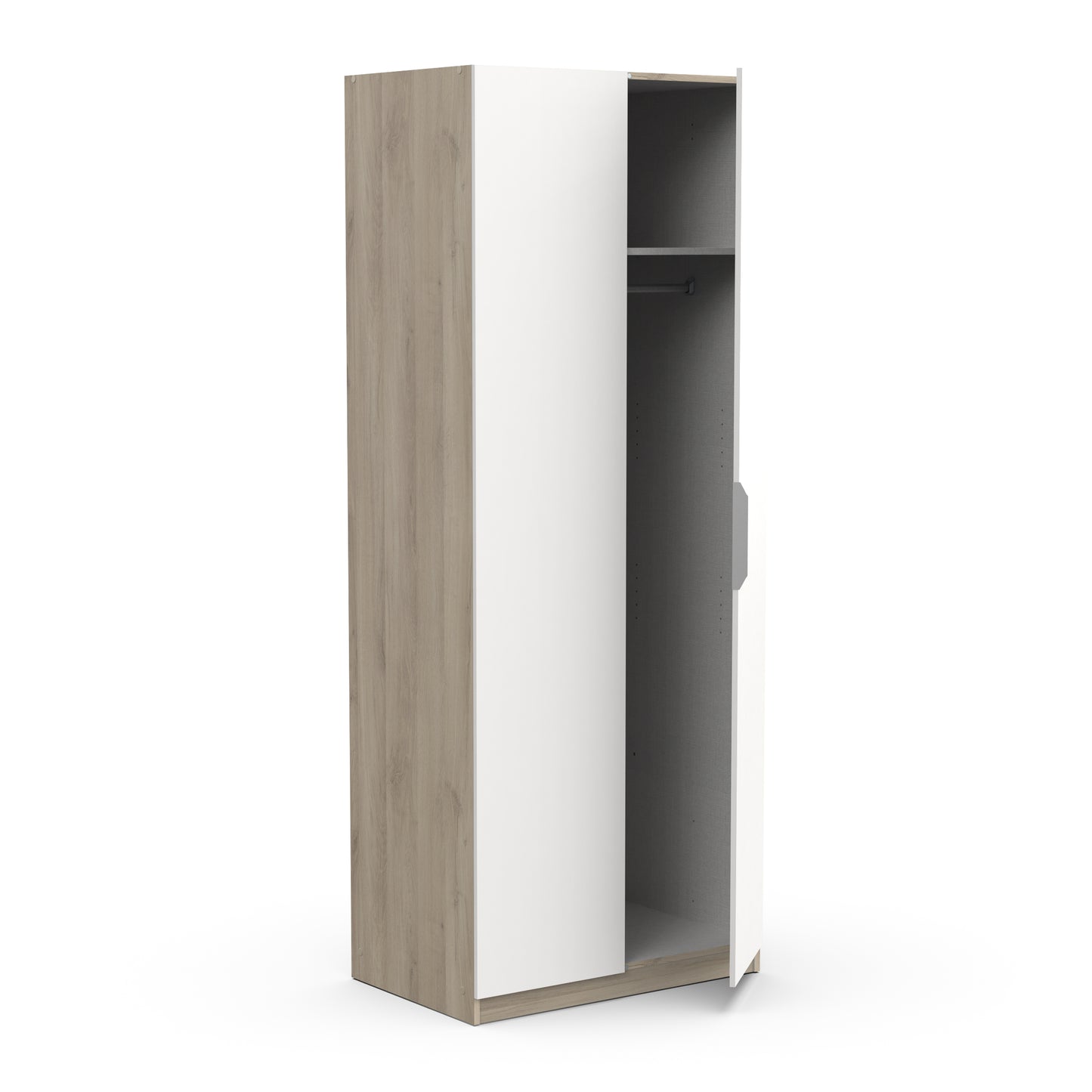 Chicago Matt White and Oak Effect 2 Door 80cm Narrow Compact Wardrobe - FurniComp