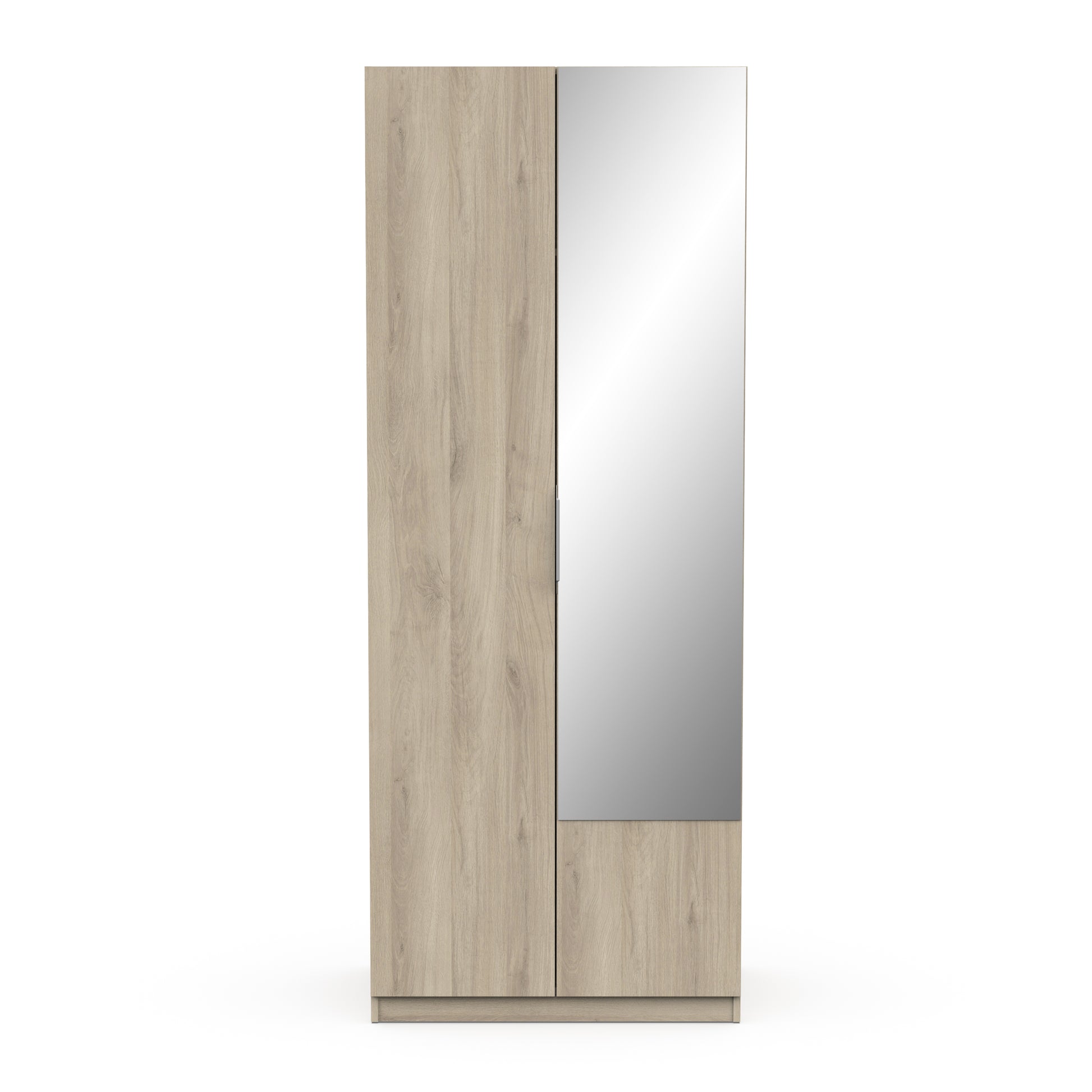 Chicago Oak Effect 2 Door 80cm Narrow Compact Mirrored Wardrobe - FurniComp