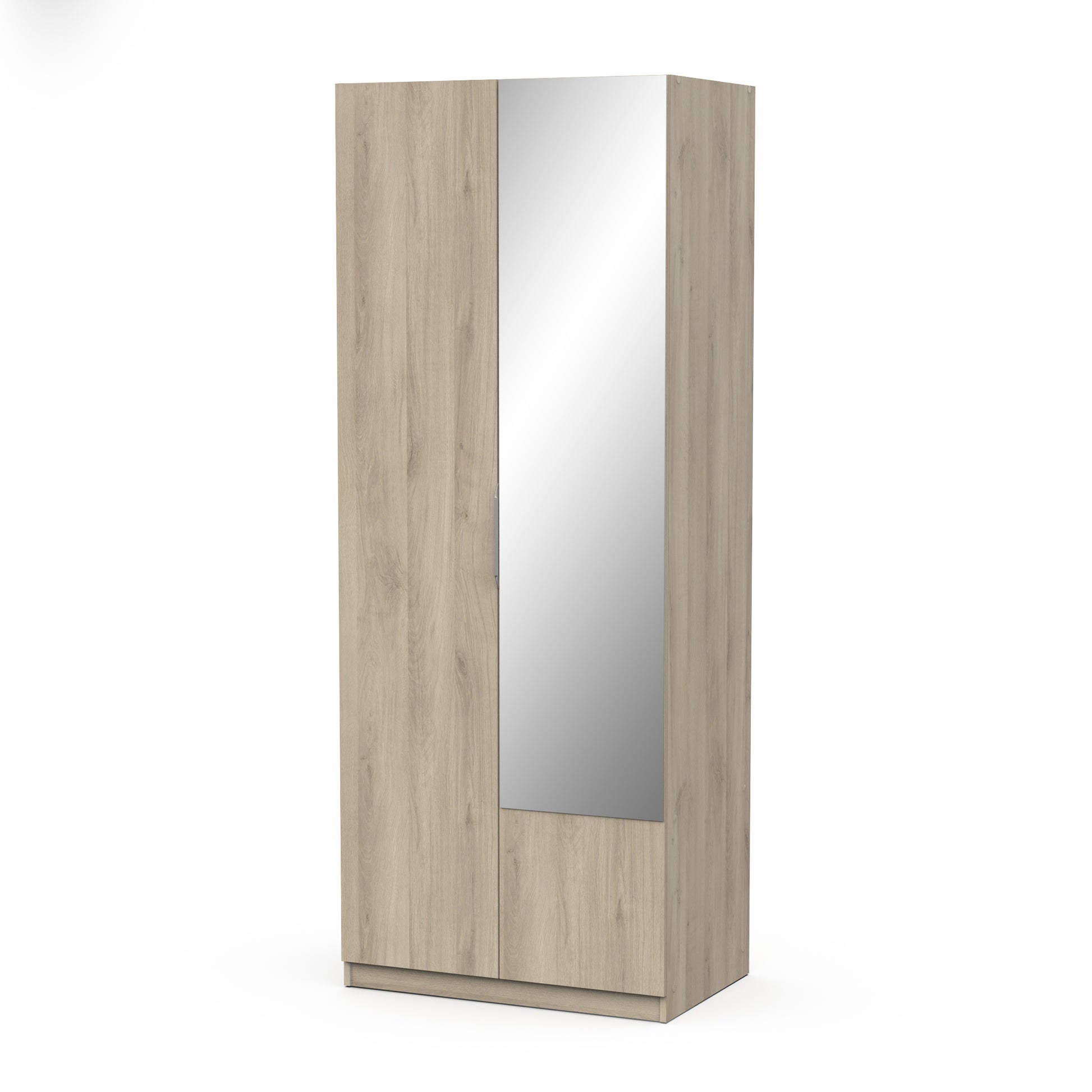 Chicago Oak Effect 2 Door 80cm Narrow Compact Mirrored Wardrobe - FurniComp