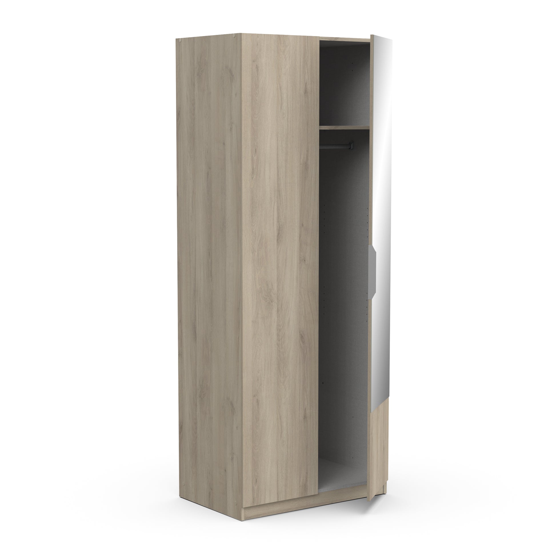 Chicago Oak Effect 2 Door 80cm Narrow Compact Mirrored Wardrobe - FurniComp