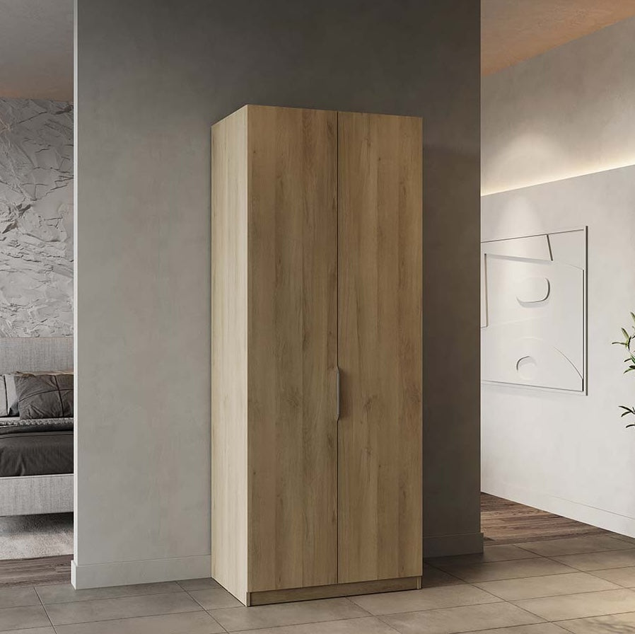 Chicago Oak Effect 2 Door 80cm Narrow Compact Wardrobe - FurniComp