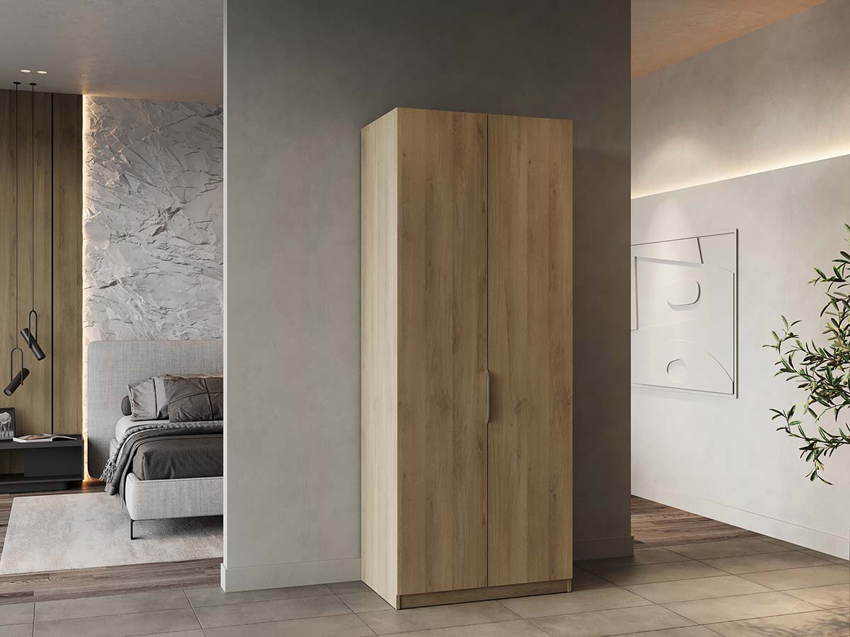 Chicago Oak Effect 2 Door 80cm Narrow Compact Wardrobe - FurniComp