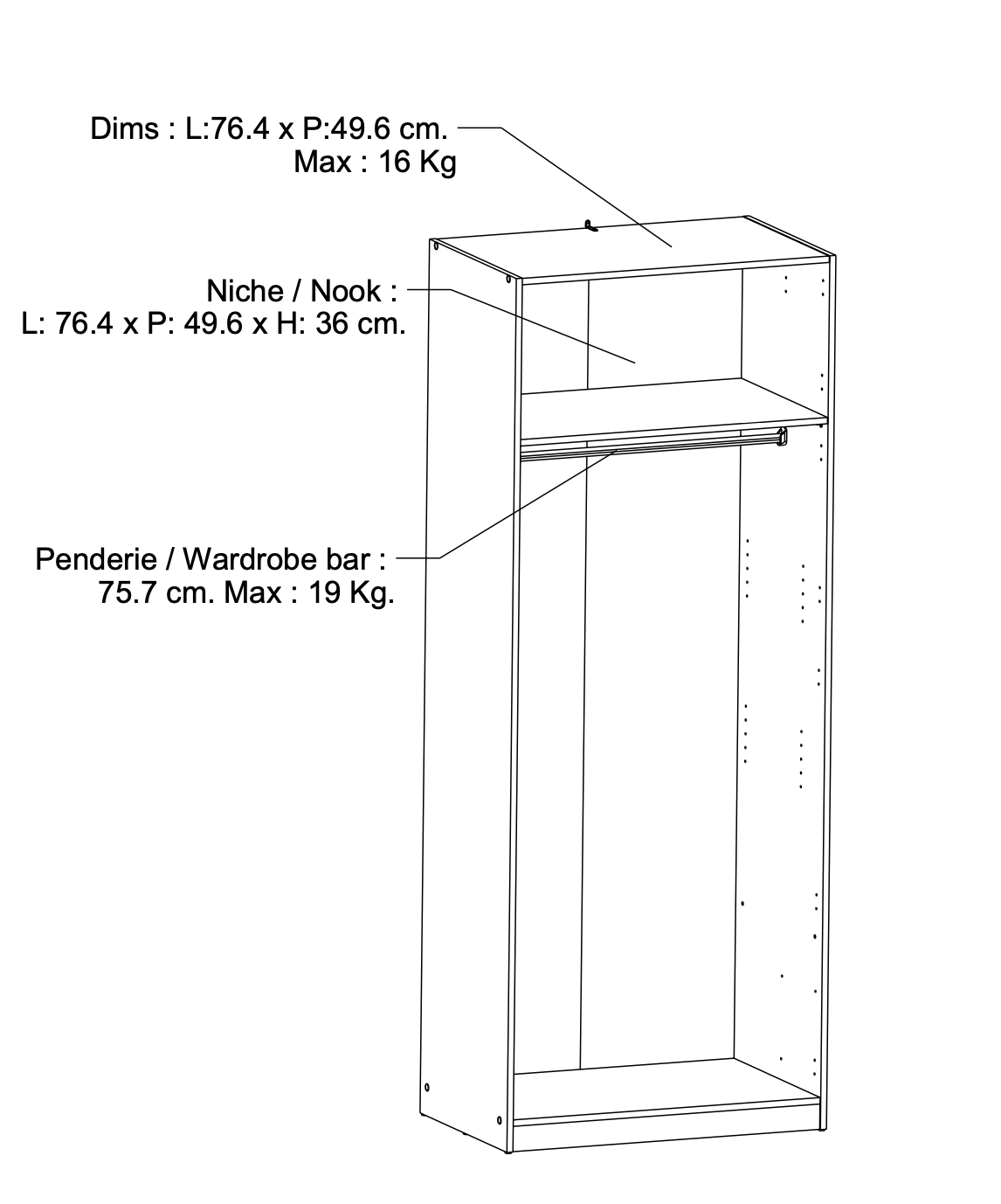 Chicago Oak Effect 2 Door 80cm Narrow Compact Wardrobe - FurniComp