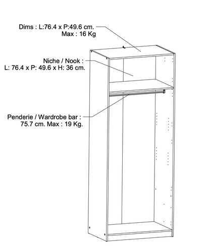 Chicago Oak Effect 2 Door 80cm Narrow Compact Wardrobe - FurniComp