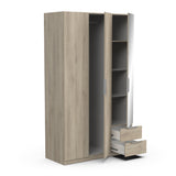 Chicago 3 Door 2 Drawer Oak Effect 120cm Mirrored Triple Wardrobe - FurniComp