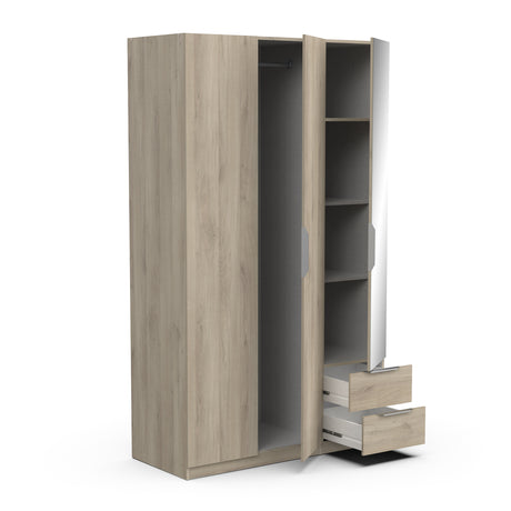 Chicago 3 Door 2 Drawer Oak Effect 120cm Mirrored Triple Wardrobe - FurniComp